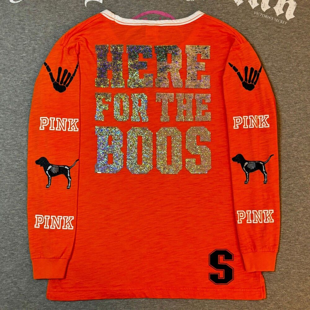 Victoria’s Secret PINK Sequin Bling Halloween 'Here For Boos' Long Sleeve - SM